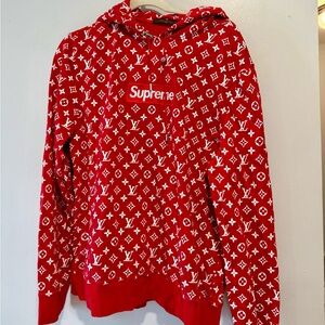 Louis Vuitton x Supreme Red Logo Monogram Hoodie